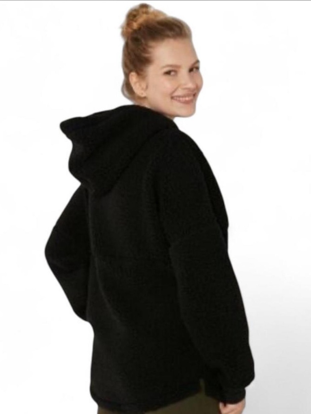 PINK Victoria’s Secret Black Sherpa Half Zip Hoodie Size M Cozy Pullover - Picture 2 of 6